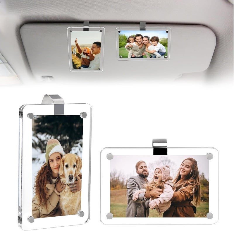 Sereficy 4Pcs Car Picture Holder, Acrylic Magnetic Visor Photo Clip, Personalized Picture Frame, Decorate your Car Visor Clip with Family & Personal Photos - Image 1